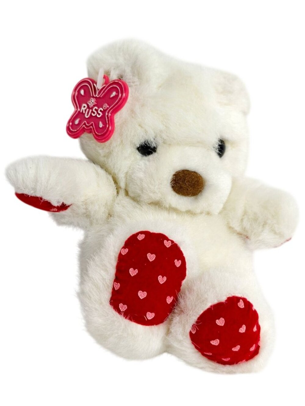 VTG Russ Berrie Binkie White Teddy Bear 6"  Plush Red Hearts Love Valentine 90's